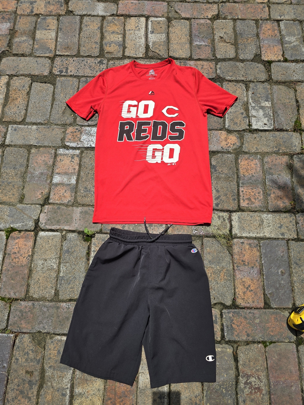 Cincinnati Reds Dri-fit Tee And Champion Black Shorts. LG VGUC Full Outfit MLB